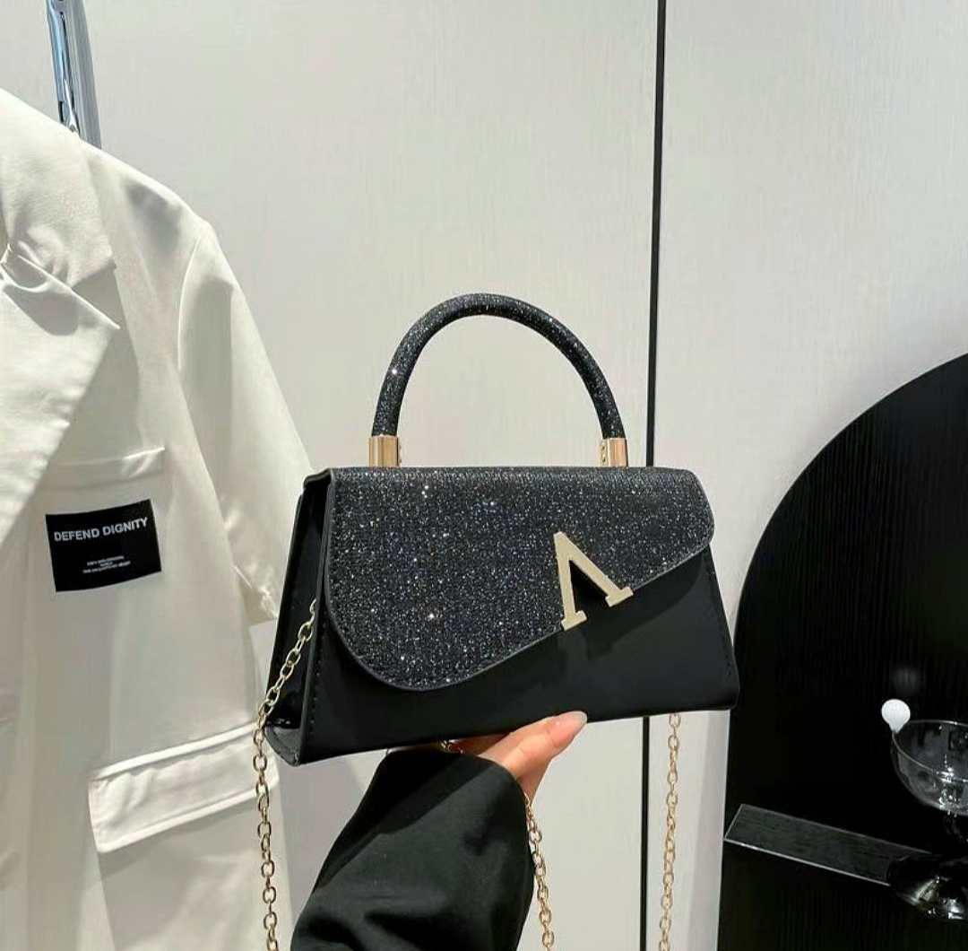 shiny new fashion versatile high-end design handbag for women single shoulder crossbody black